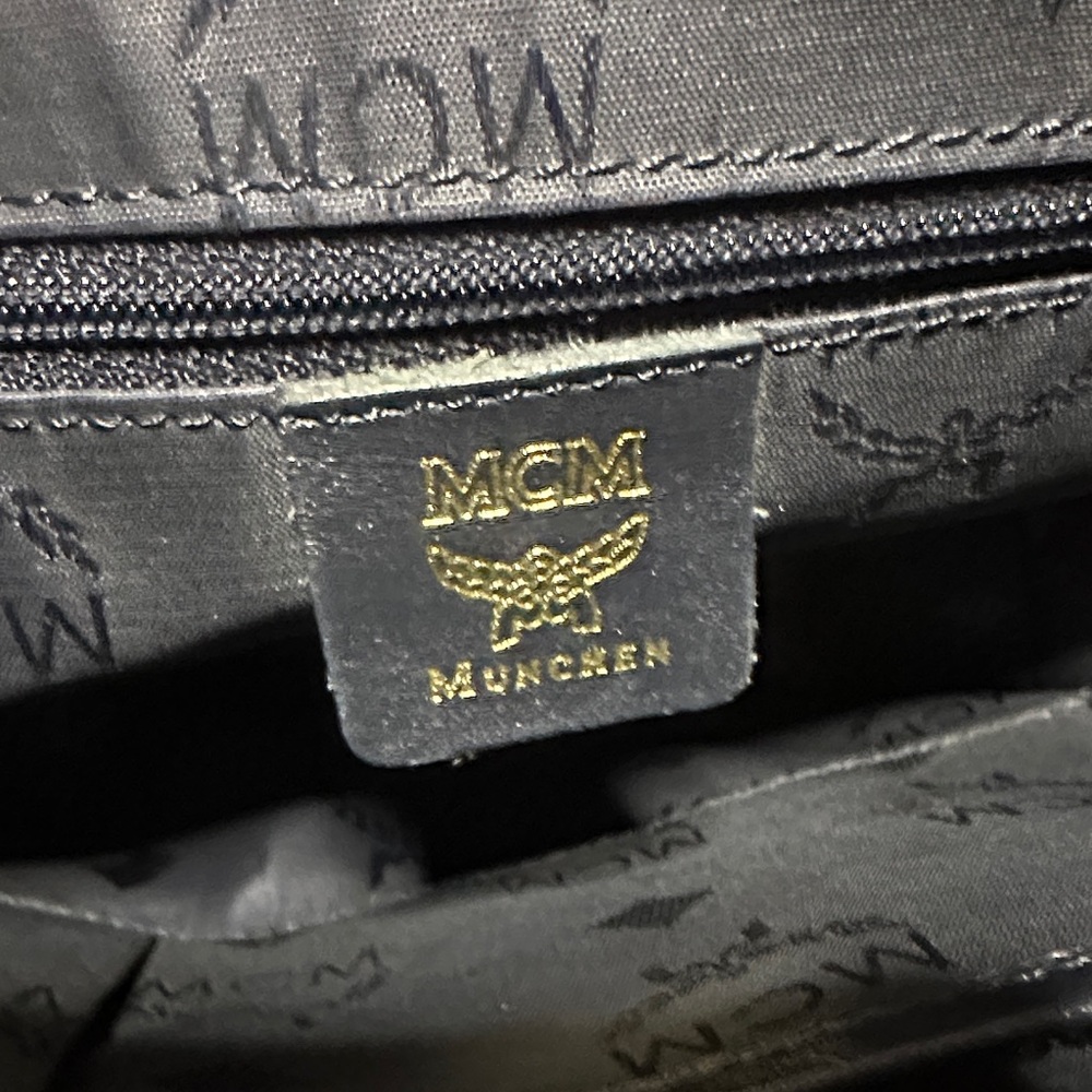 MCM Navy and Gray Monogram Shoulder Bag Leather & Denim w Dust Bag - Picture 5 of 8